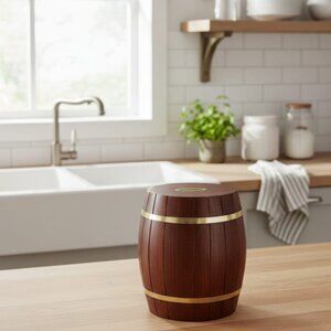 Handcrafted Wooden Barrel Shape Piggy Bank